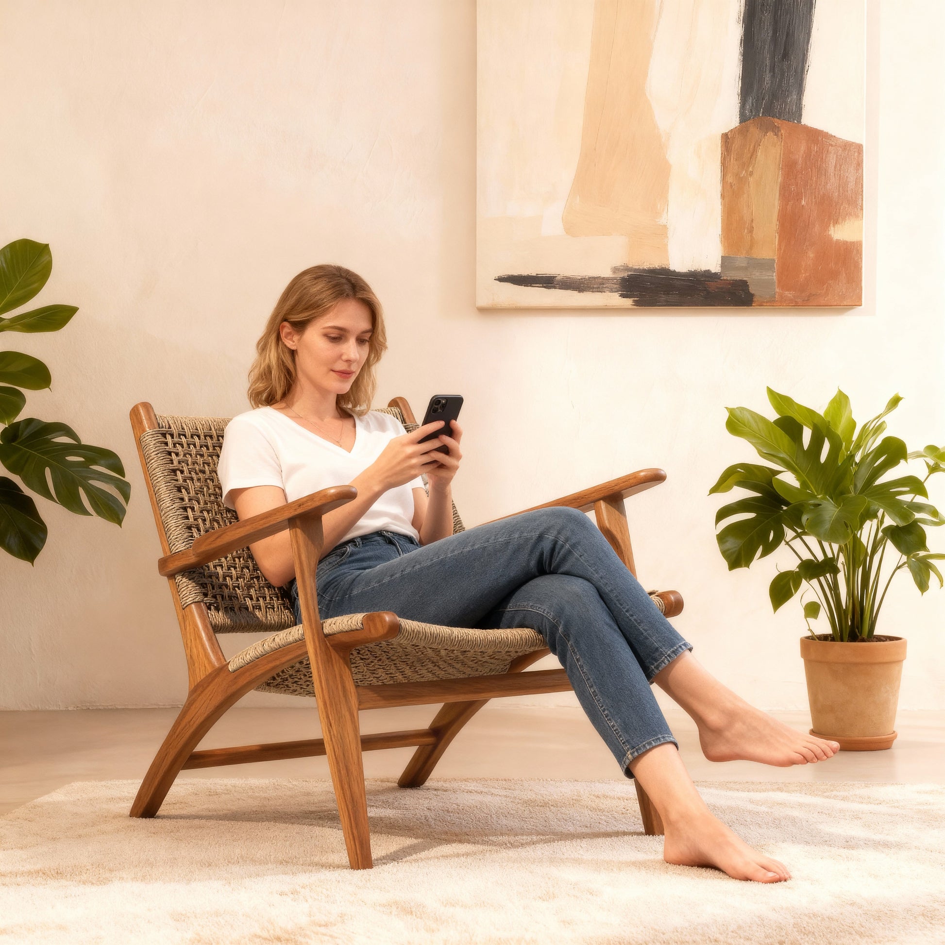 Zara Teak & Rattan Accent Armchair