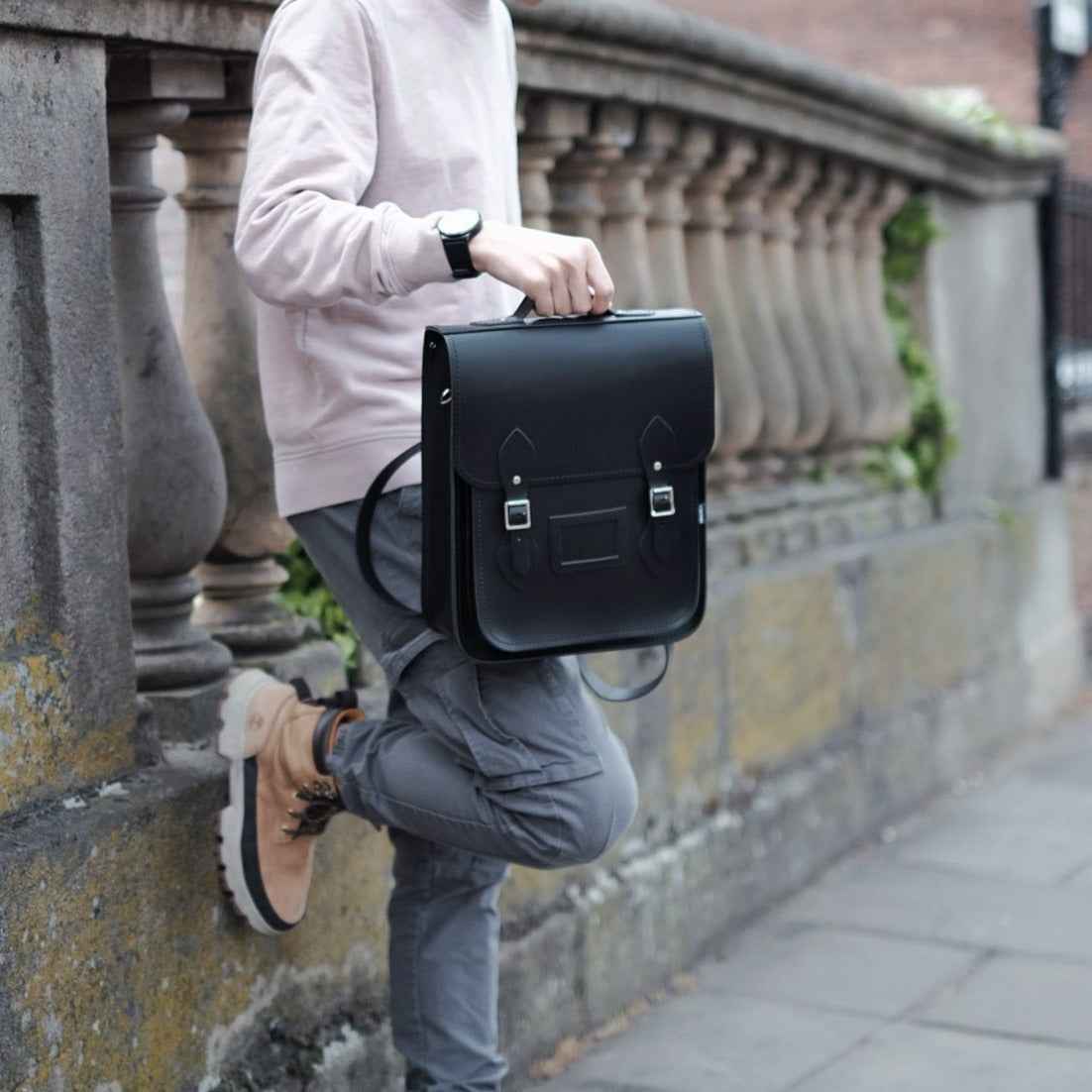 Handmade Leather City Backpack - Black