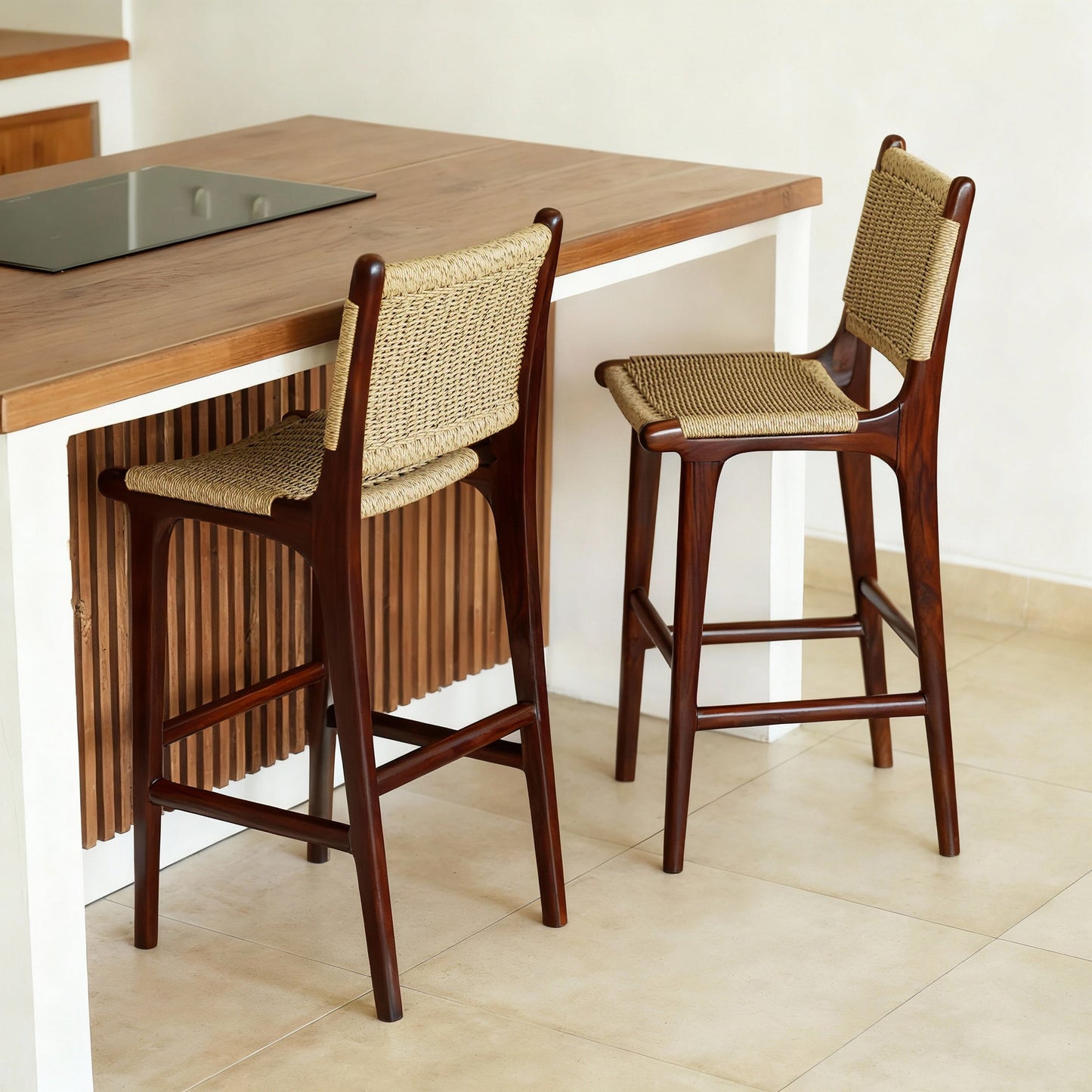 Zara Teak & Rattan Bar Stool - Chocolate