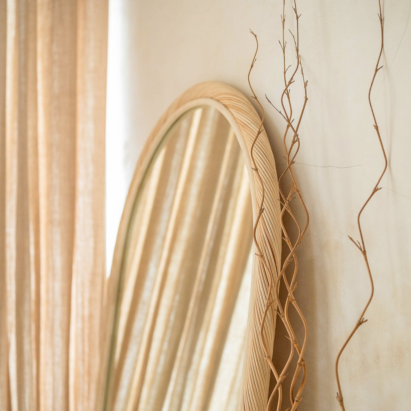 Citra Teak Leaning Mirror - Handcrafted Rattan & Teak Elegance