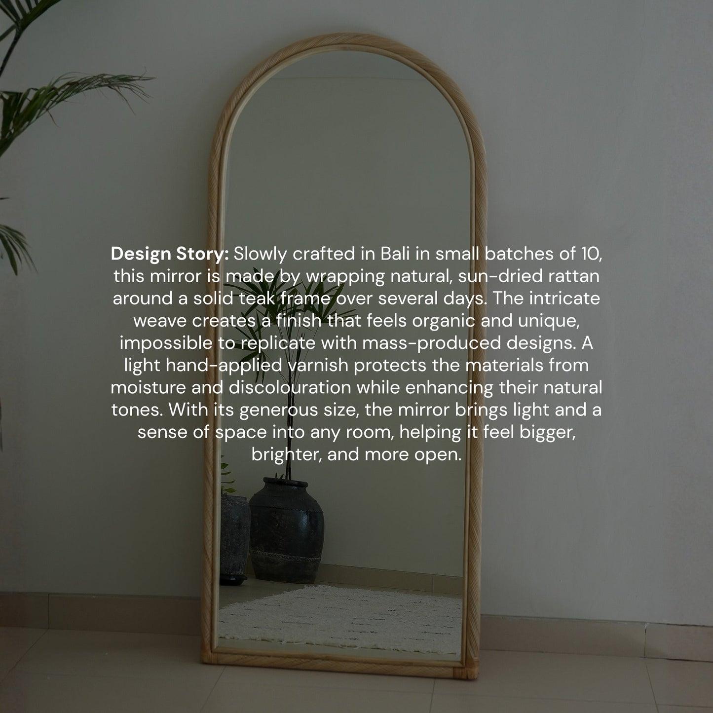 Citra Teak Leaning Mirror - Handcrafted Rattan & Teak Elegance