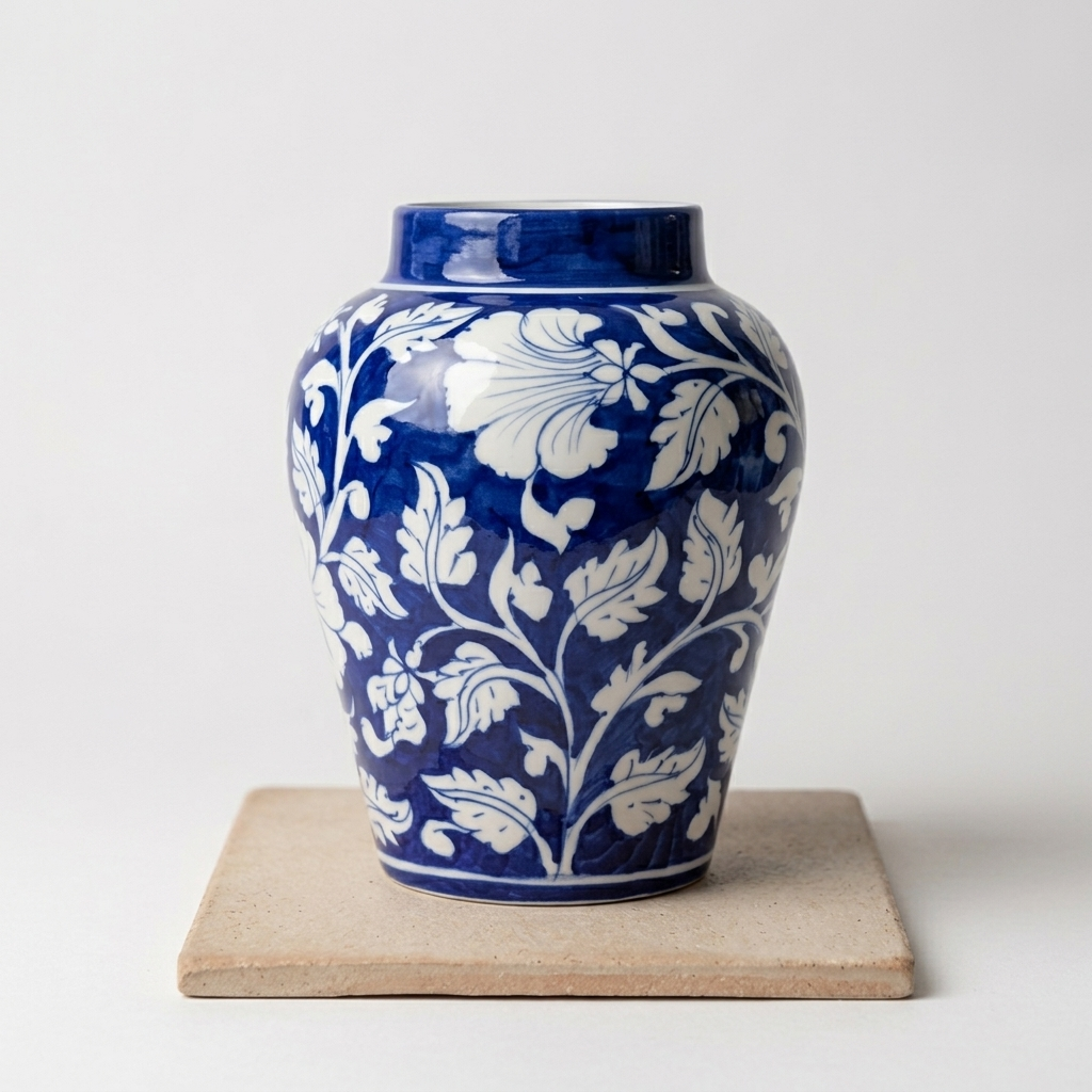 Jaipur Blue Pottery Vase — Hand-Painted Cobalt Floral, Artisan Ceramic | Unique Homeware Gift UK