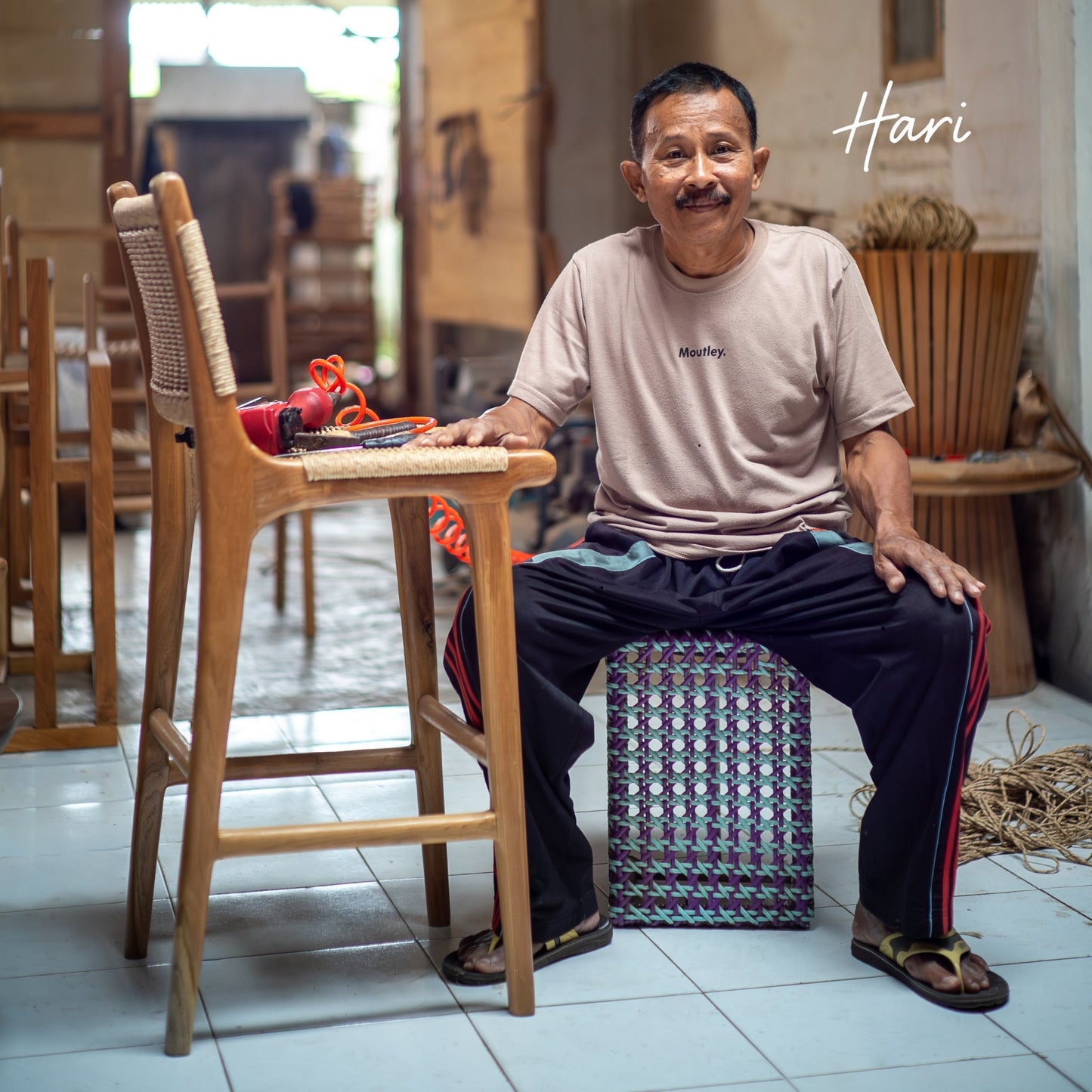 Zara Teak Rattan Bar Stool With Armrest