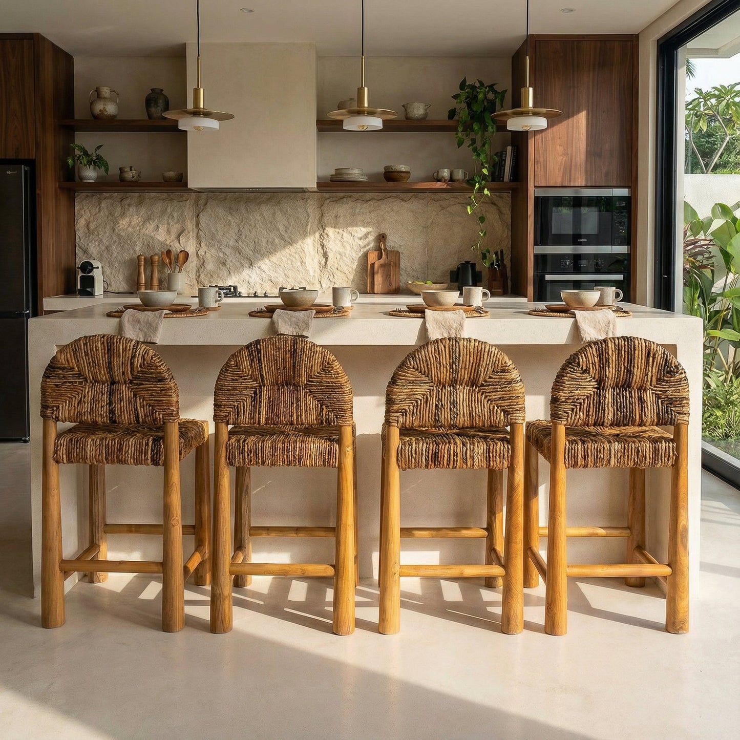 Handmade Loka Banana Leaf Bar Stool