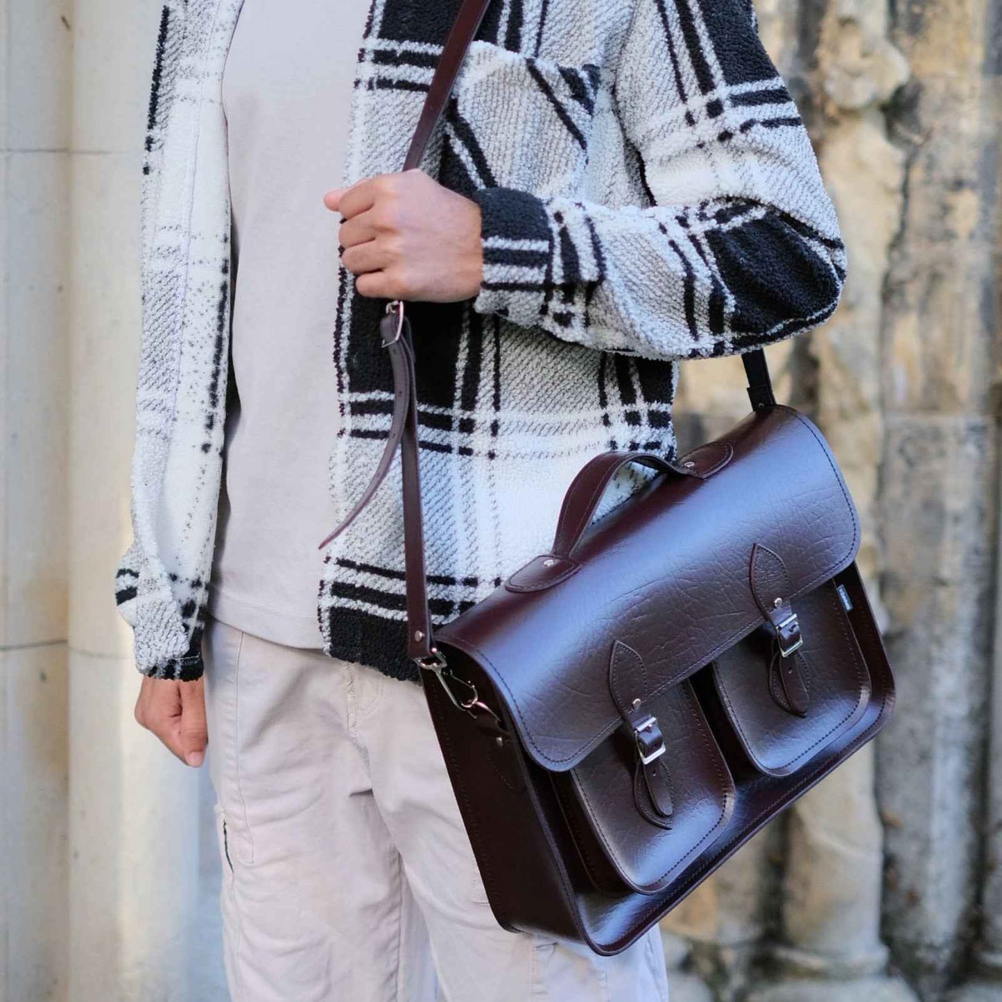 Twin Pocket Executive Handmade Leather Satchel - Marsala Red