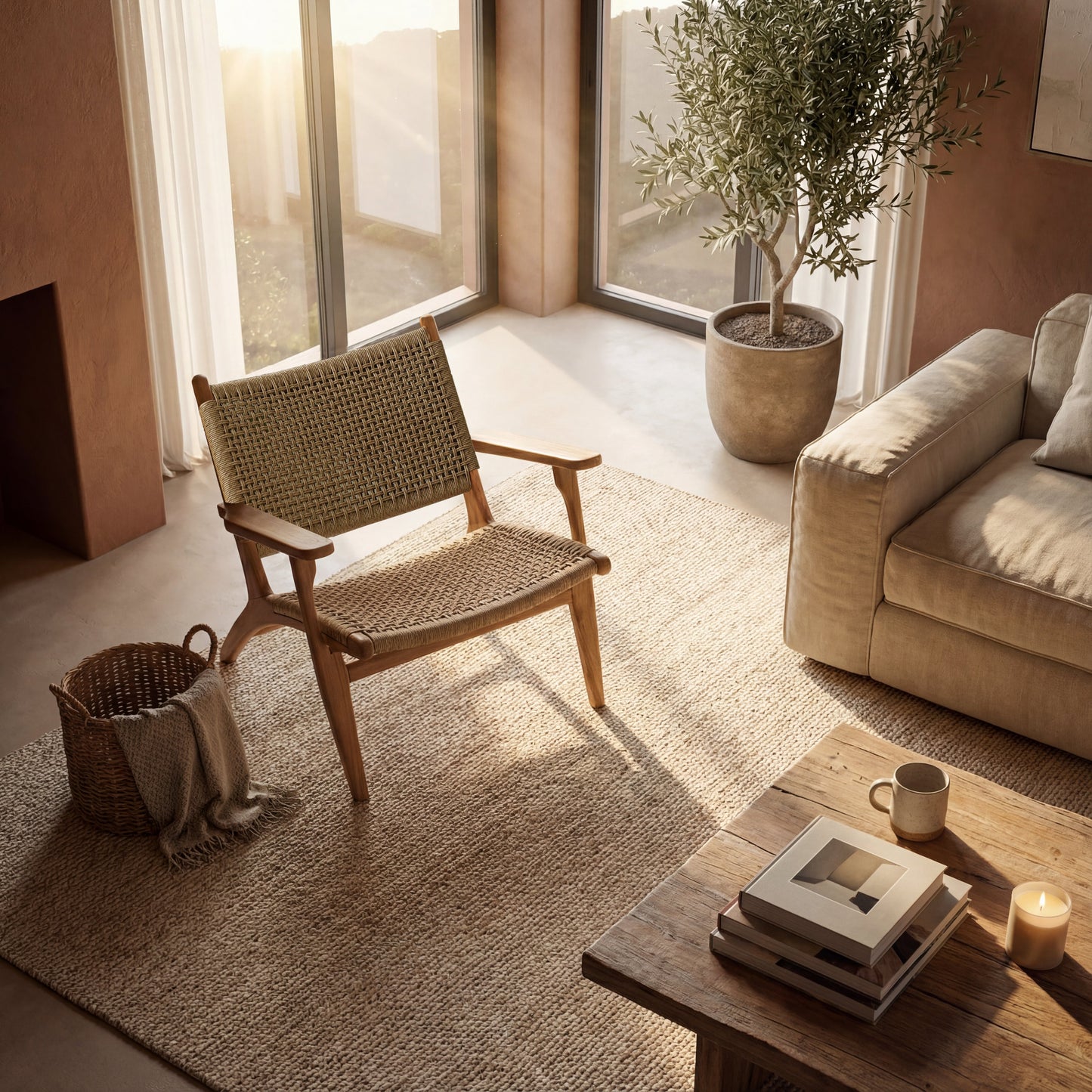 Zara Teak Rattan Accent Armchair