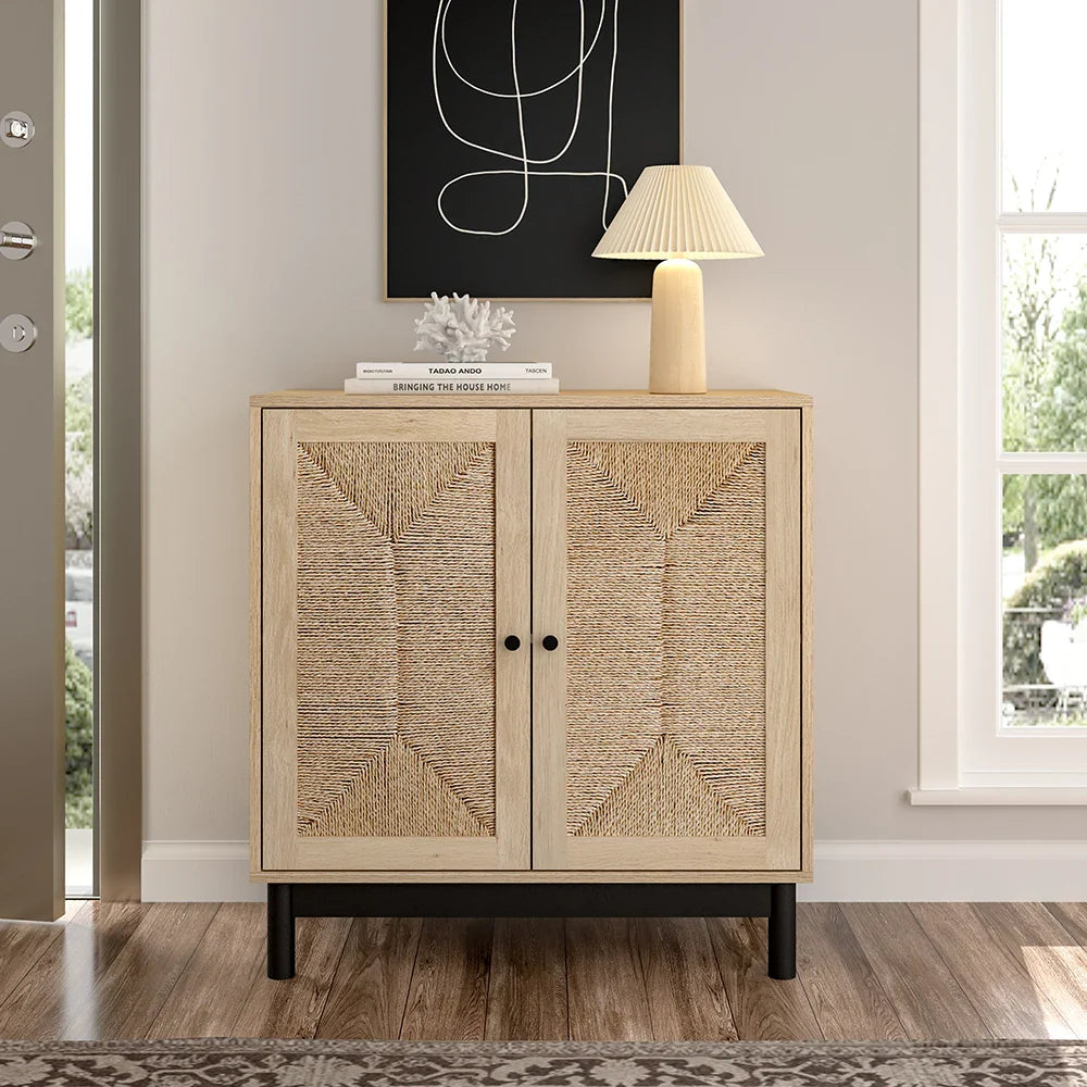 Rattan double door wooden sideboard- Natural