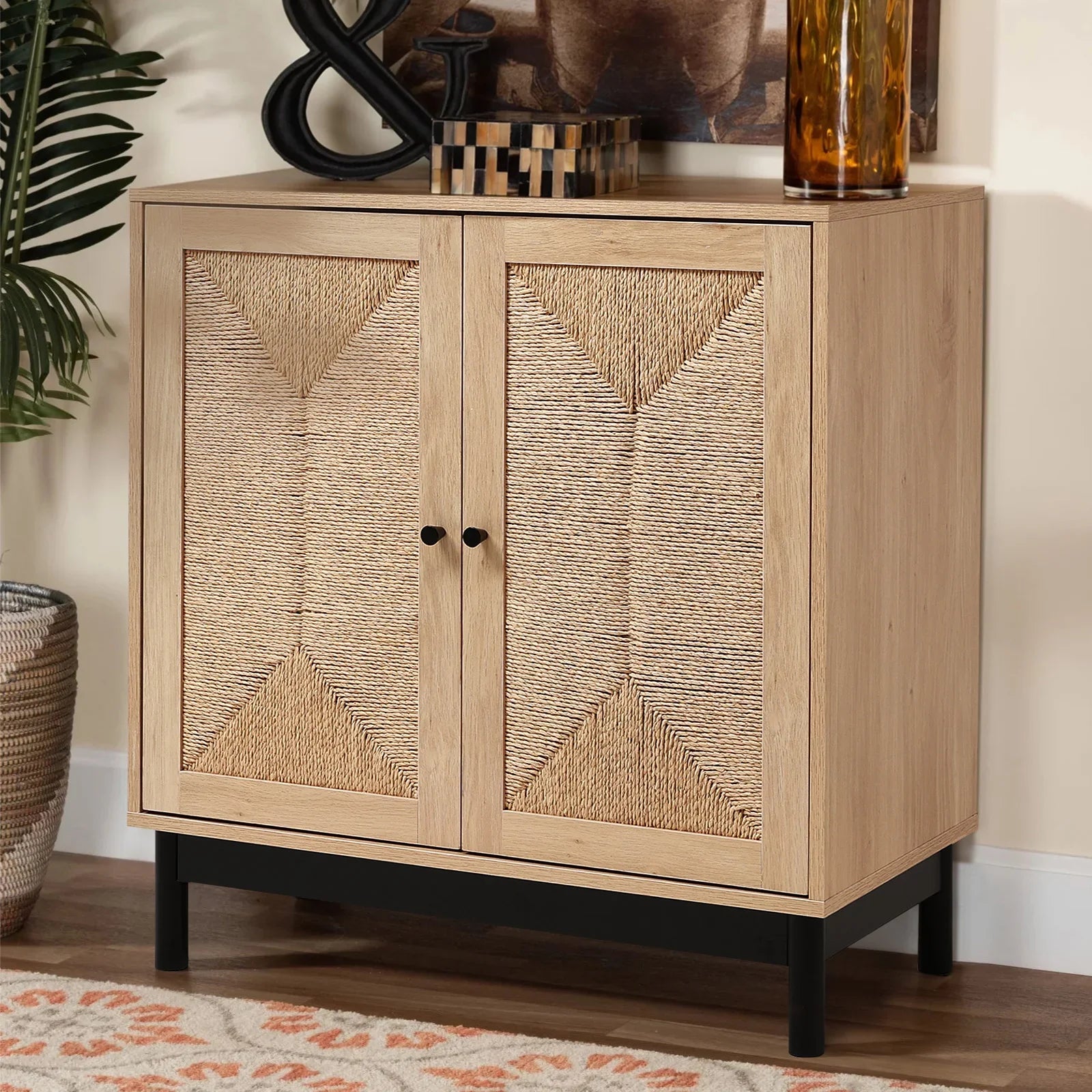 Rattan double door wooden sideboard- Natural