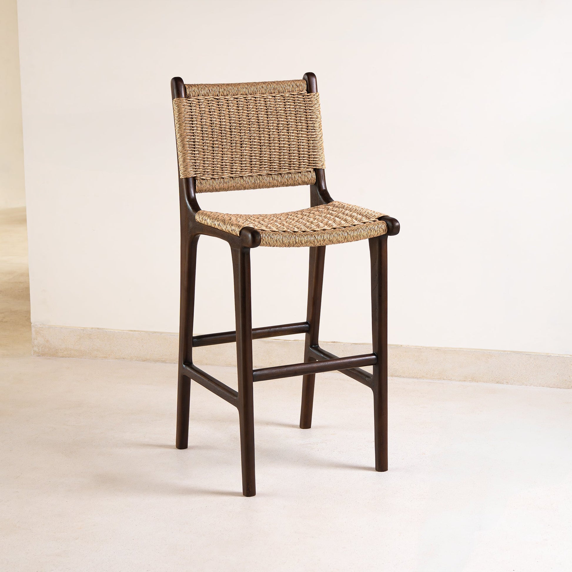 Zara Teak & Rattan Bar Stool - Chocolate