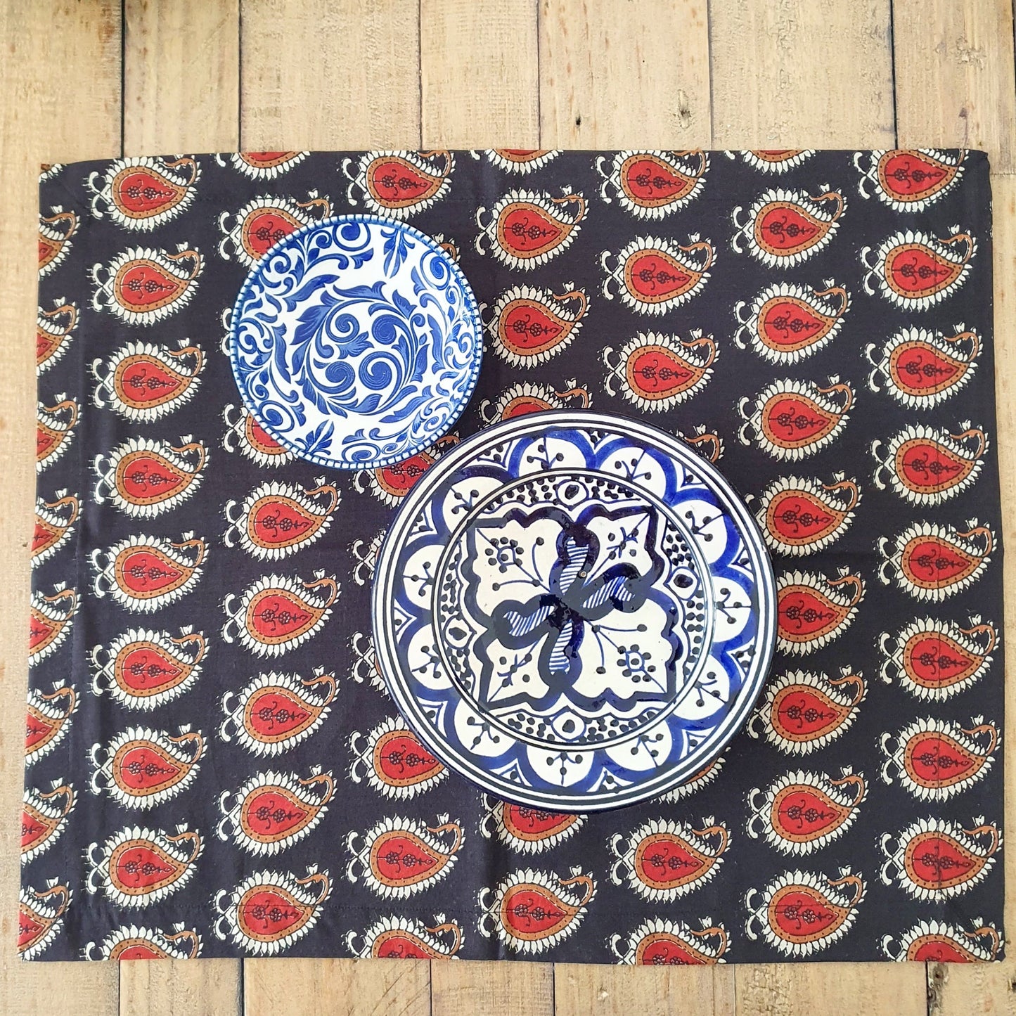 Bagru paisley block-printed placemats set of 2, handmade table mats