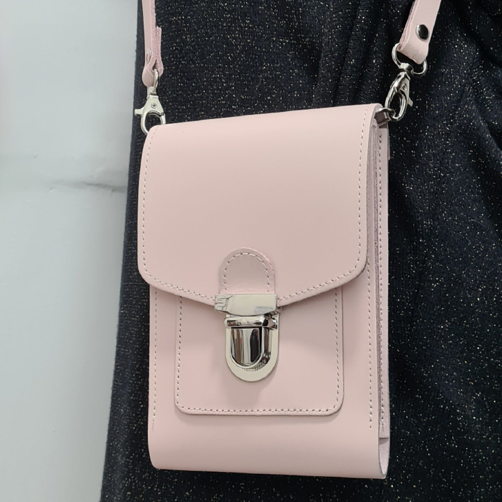 Leather Push Lock Crossbody Phone Case - Cherry Blossom