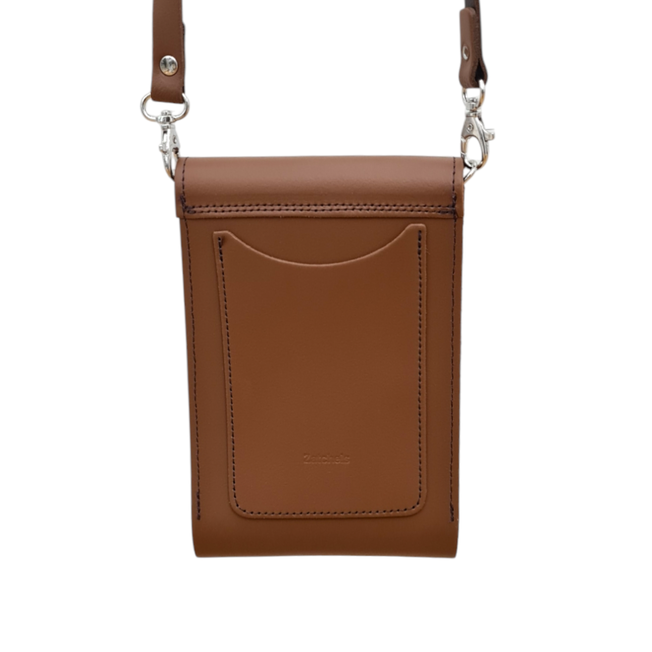 Leather Push Lock Crossbody Phone Case - Chestnut