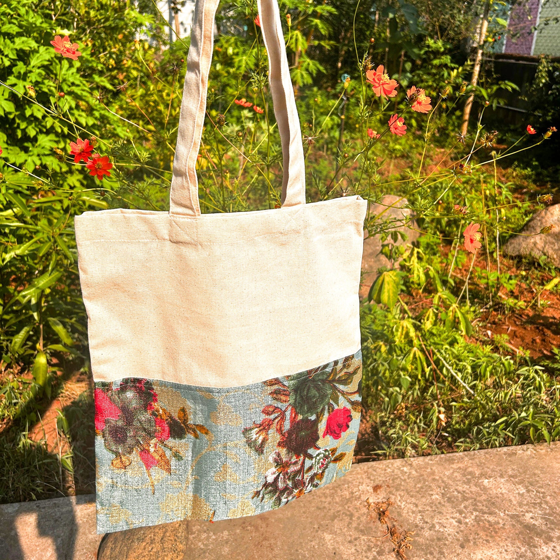 Half sari, Half Cotton Tote bag. Ethically handmade in India
