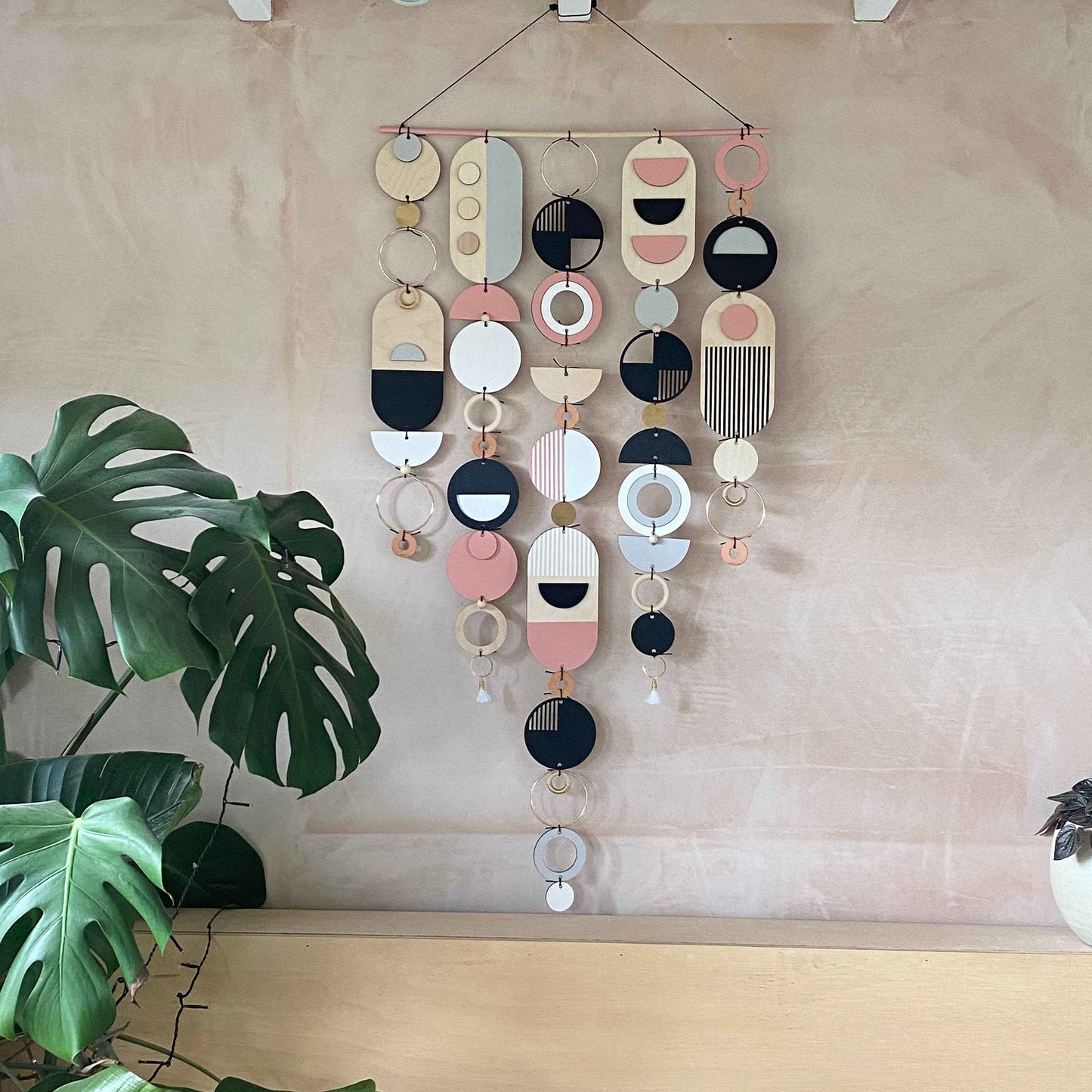 Large Pink Geometric Wall Art - Contemporary Wall Art- Big Grey Wall Tapestry