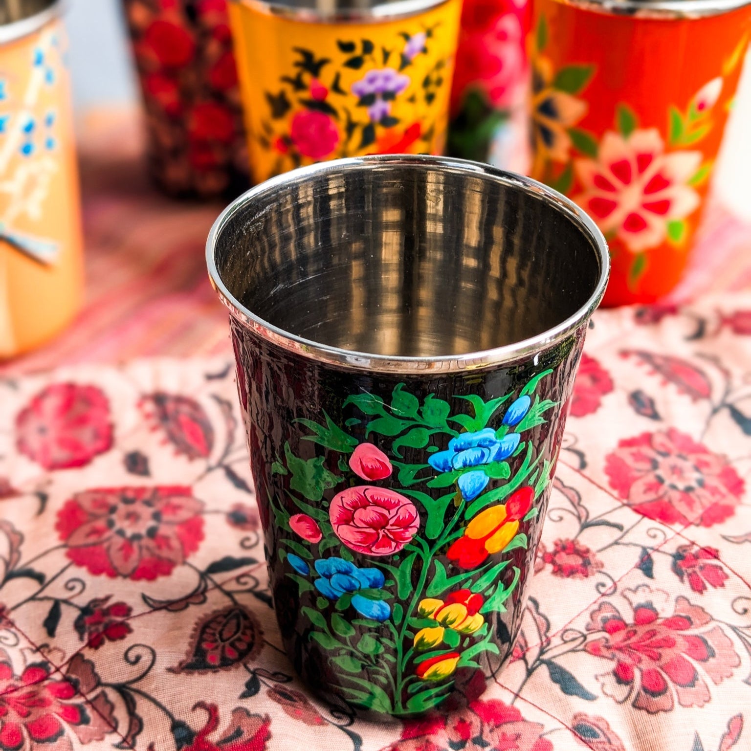Hand-Painted Stainless Steel Tumblers, Food Safe 400ml Drinking Cups