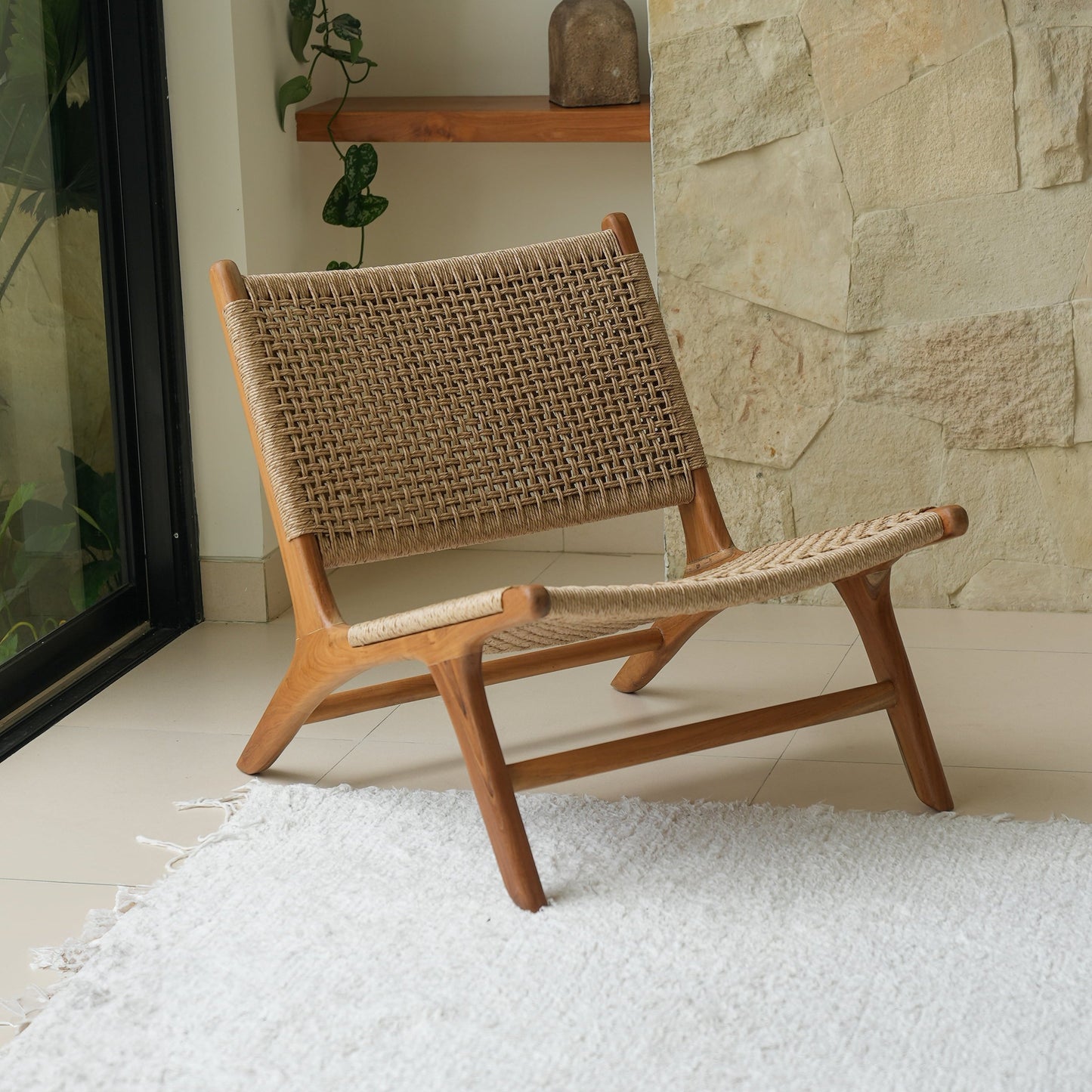 Zara Teak & Rattan Accent Chair- Handmade- Teak