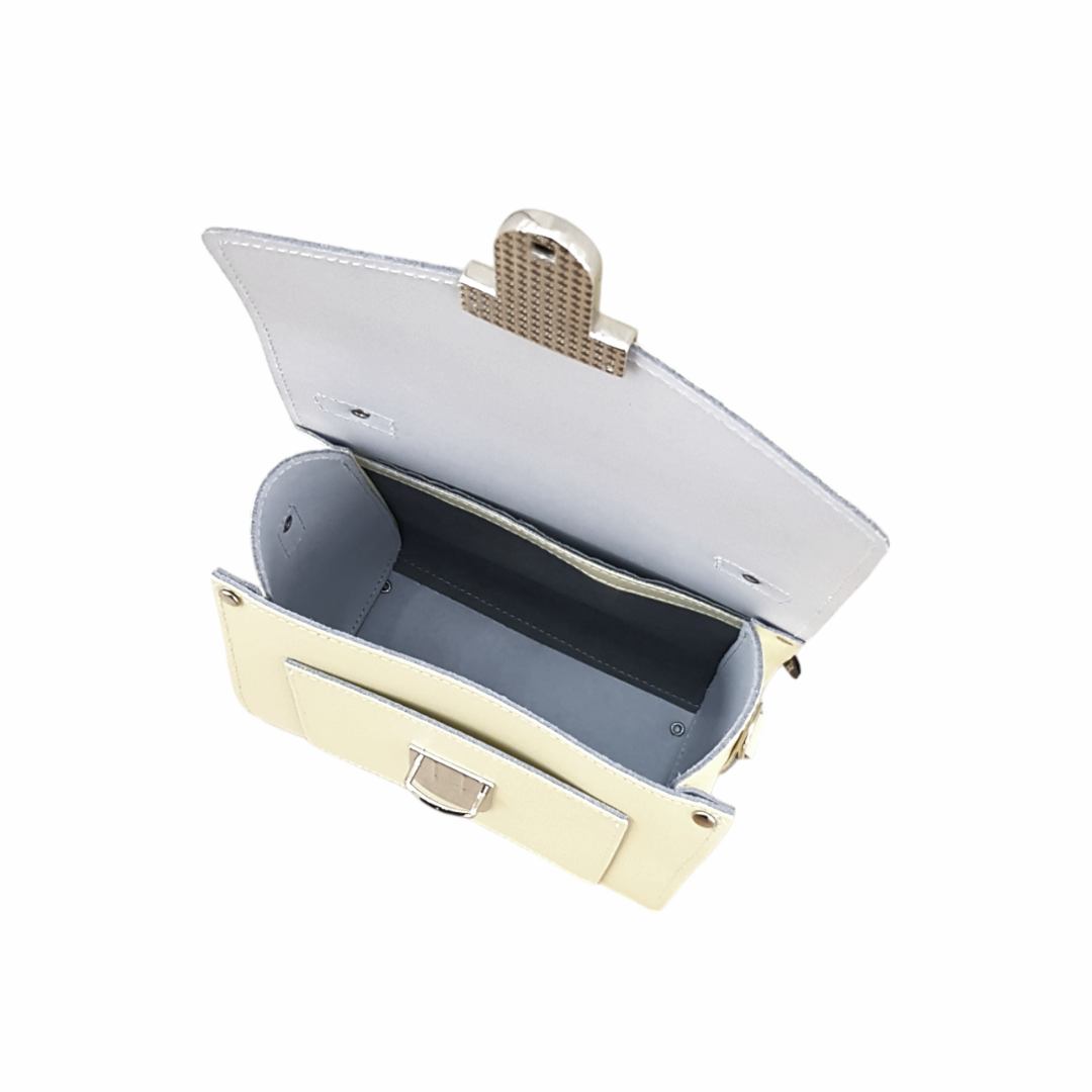 Handmade Leather Sugarcube Handbag - Eggshell