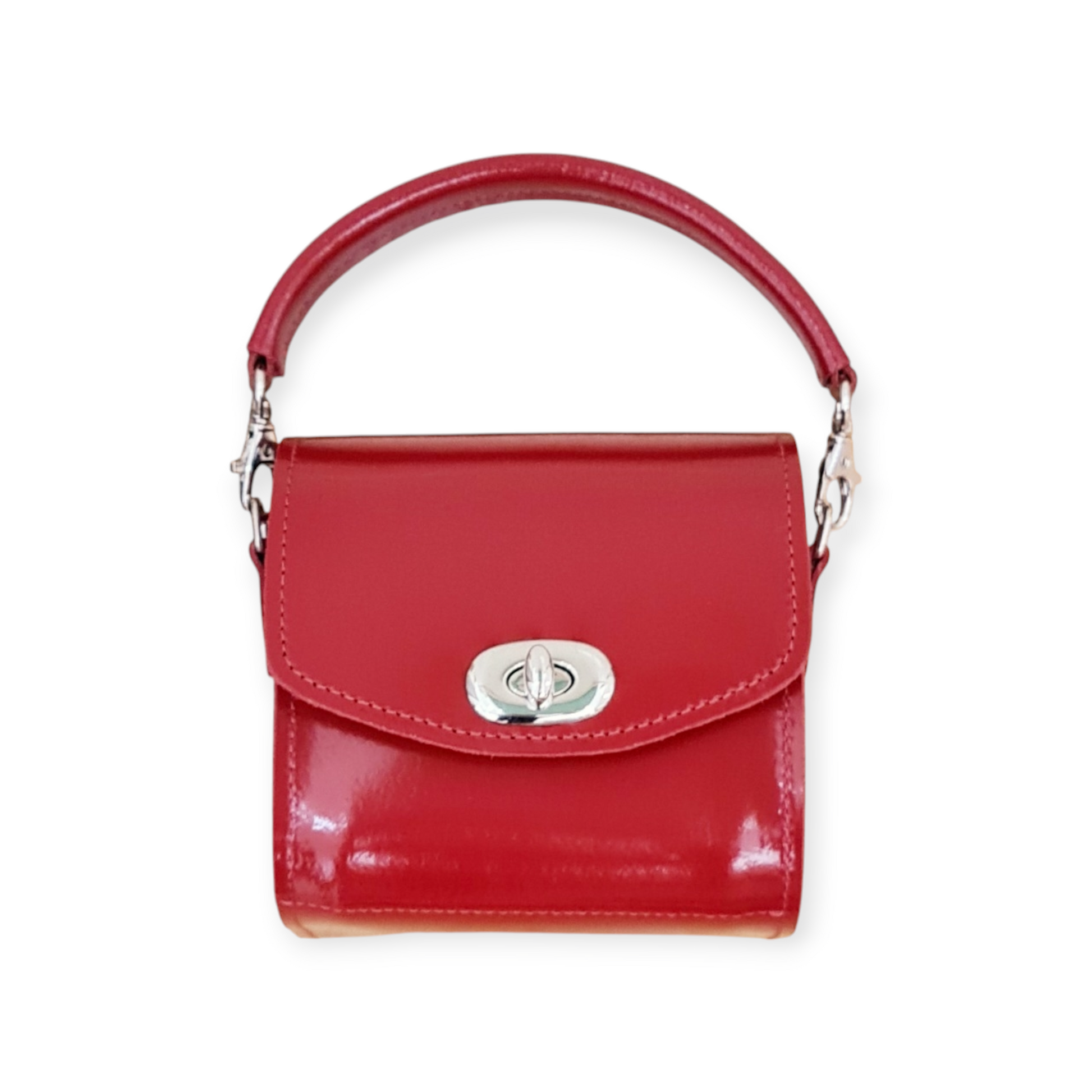 Bauble Handmade High Shine Leather Handbag - Red