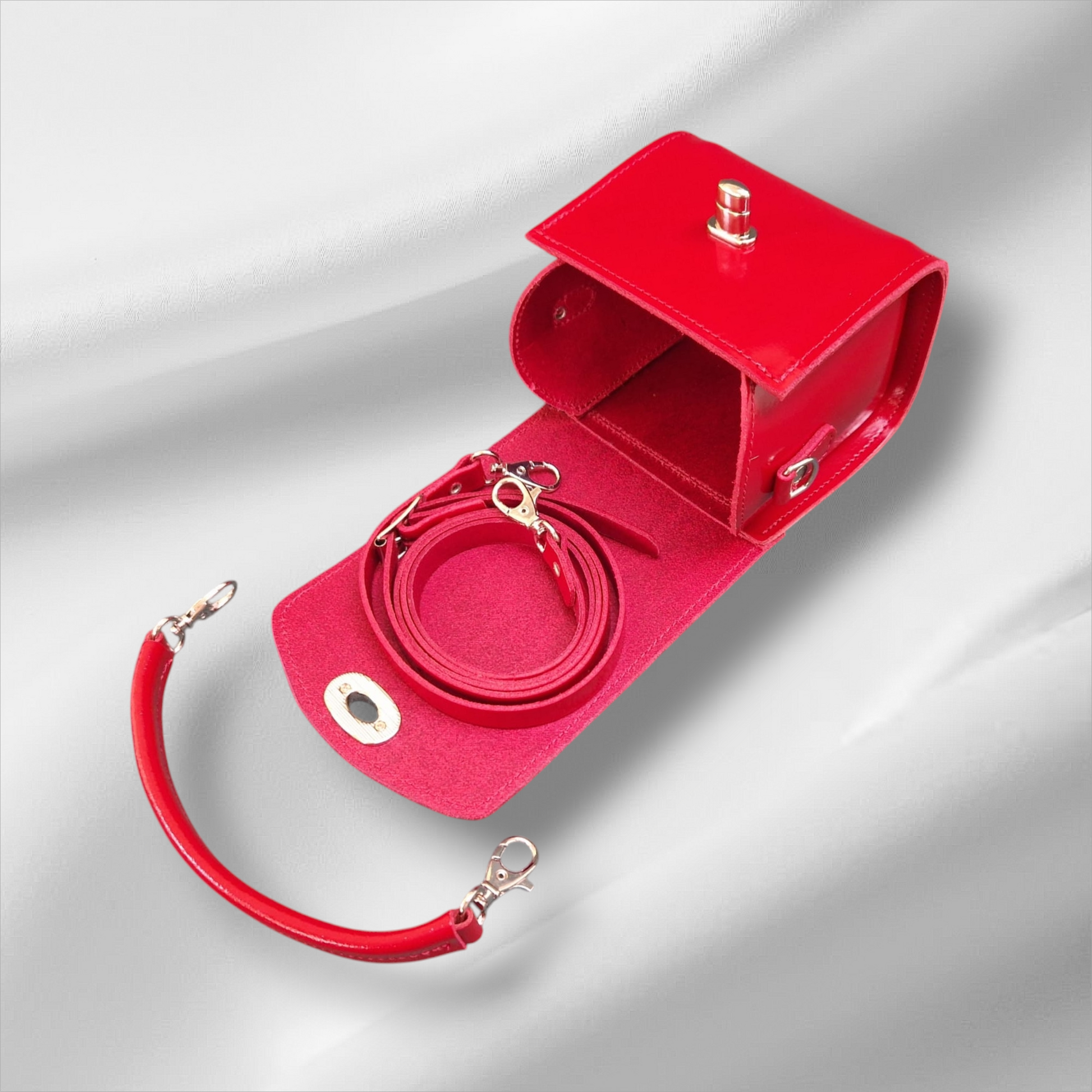 Bauble Handmade High Shine Leather Handbag - Red