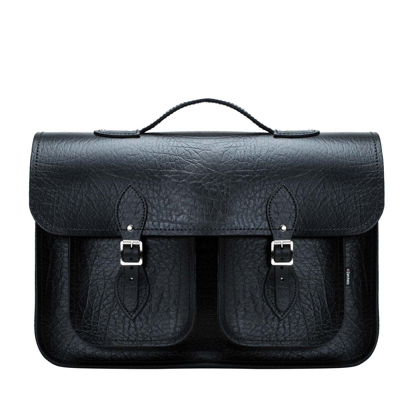 Twin Pocket Executive Handmade Leather Satchel - Black