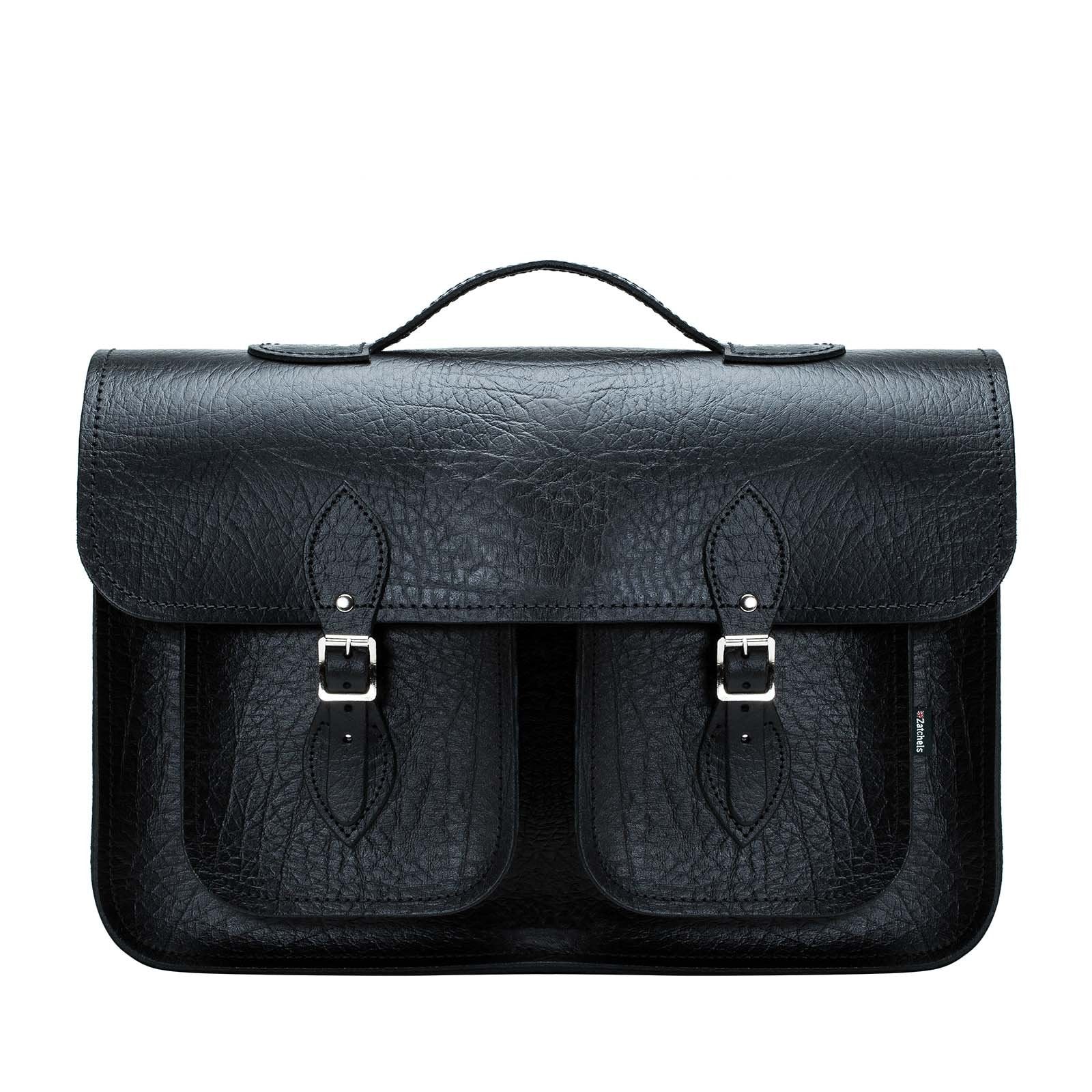 Twin Pocket Executive Handmade Leather Satchel - Black