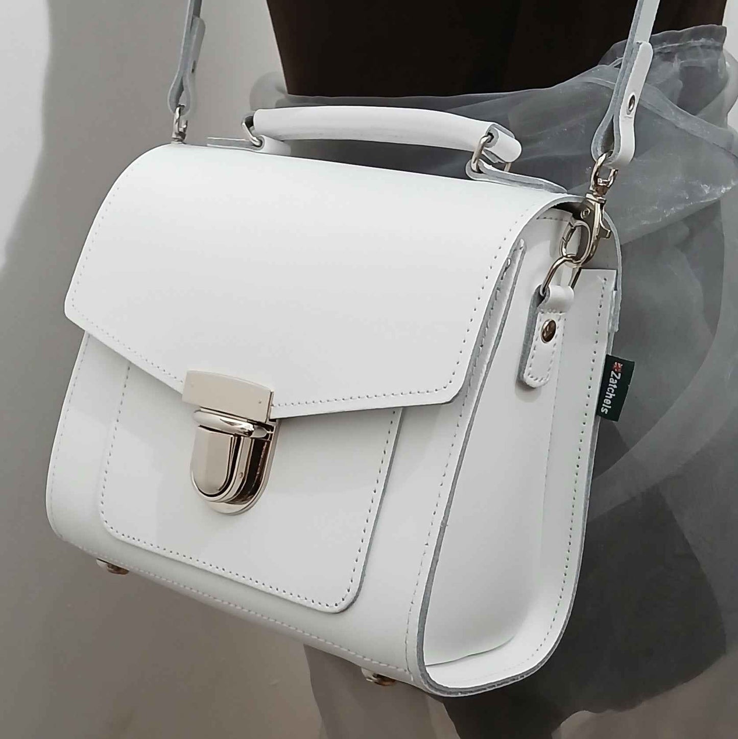 Handmade Leather Sugarcube Handbag - White