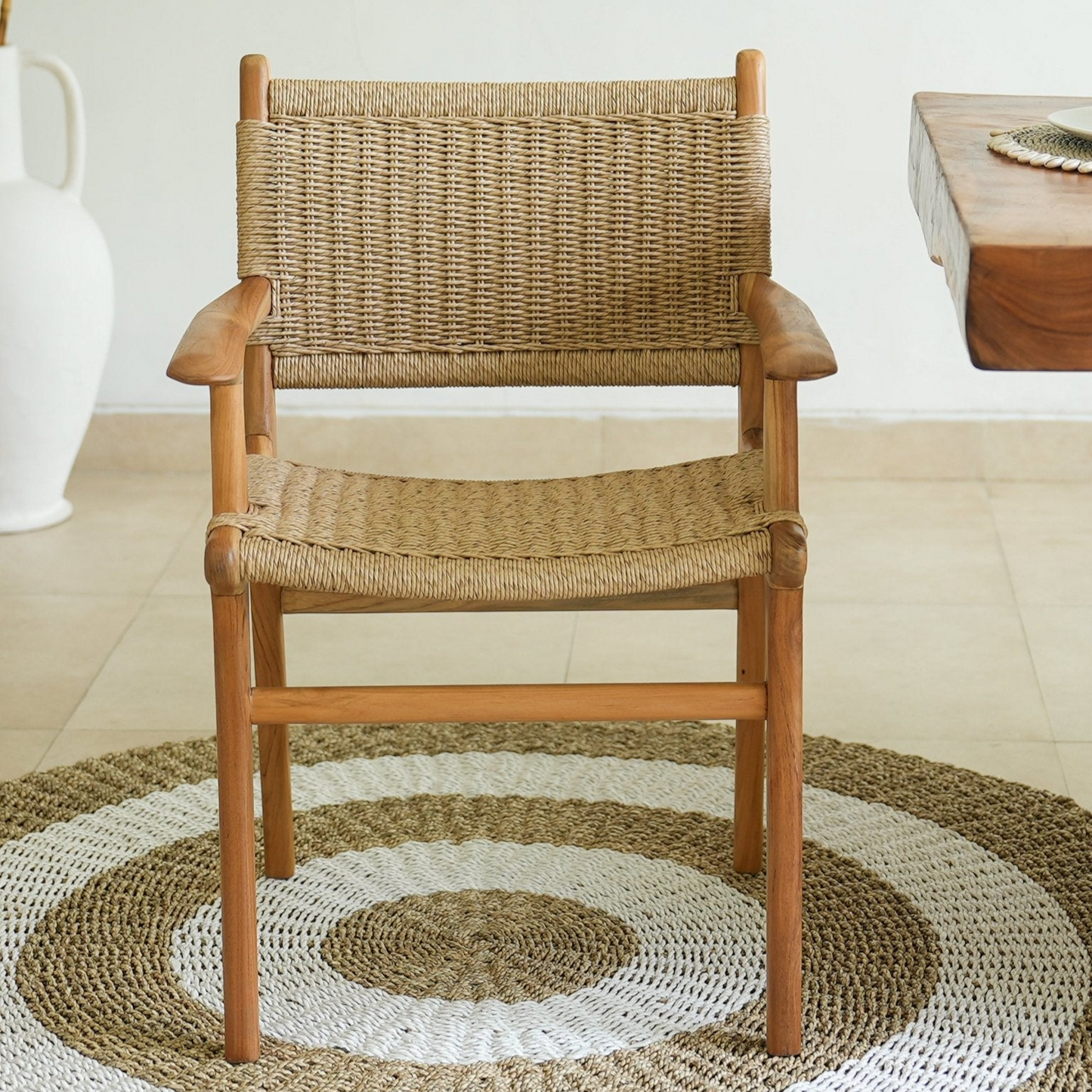 Zara Rattan Dining Chair with Armrest - Artizun Ltd