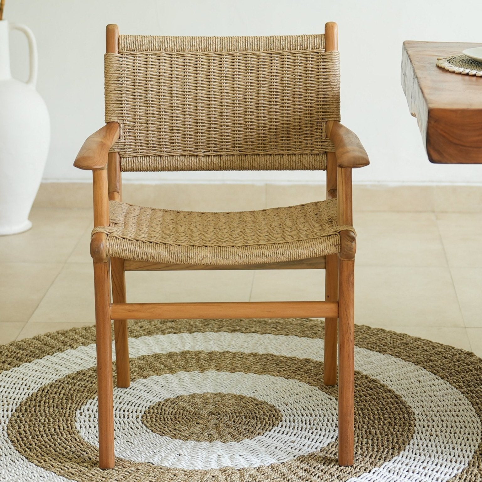 Zara Rattan Dining Chair with Armrest - Artizun Ltd
