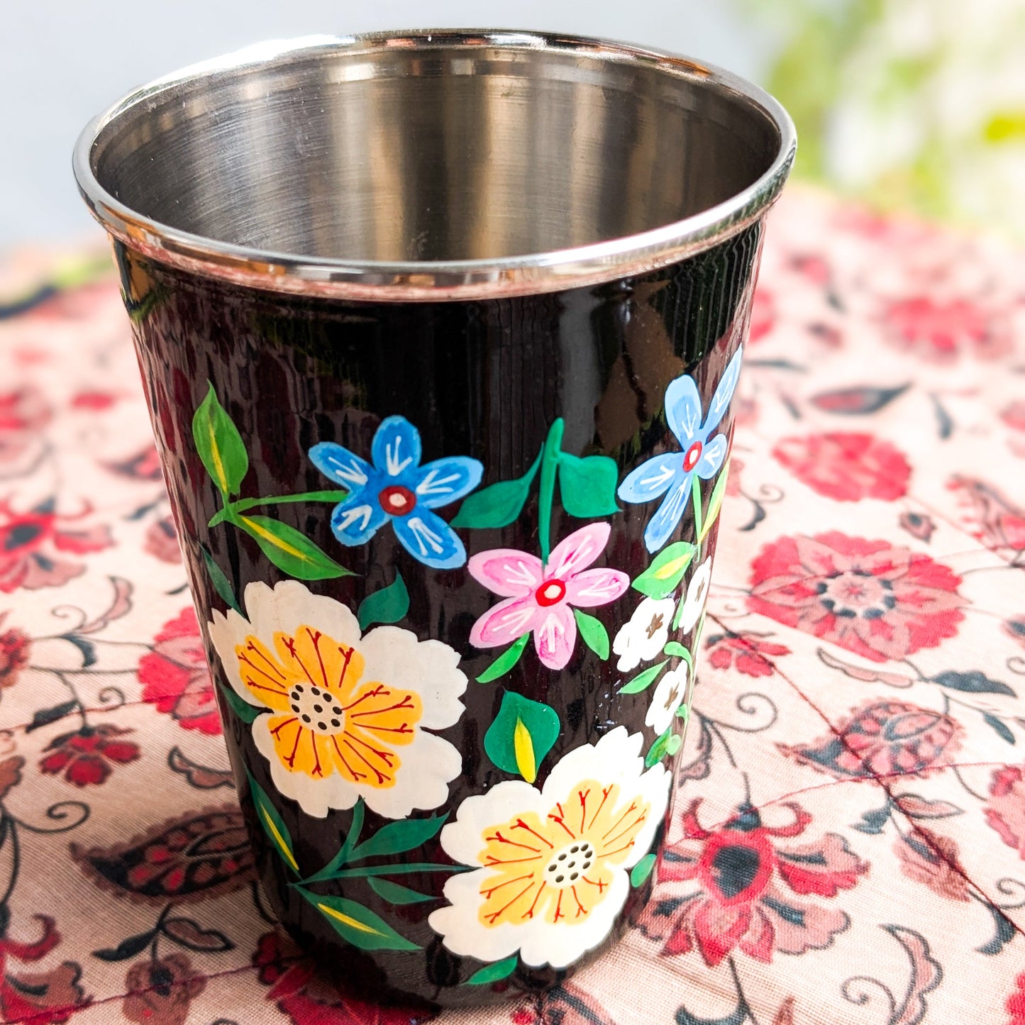 Hand-Painted Stainless Steel Tumblers, Food Safe 400ml Drinking Cups 