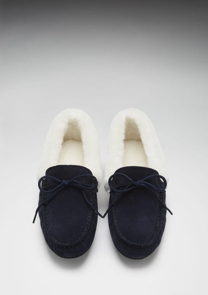 Women's slippers, sheepskin, navy blue suede  