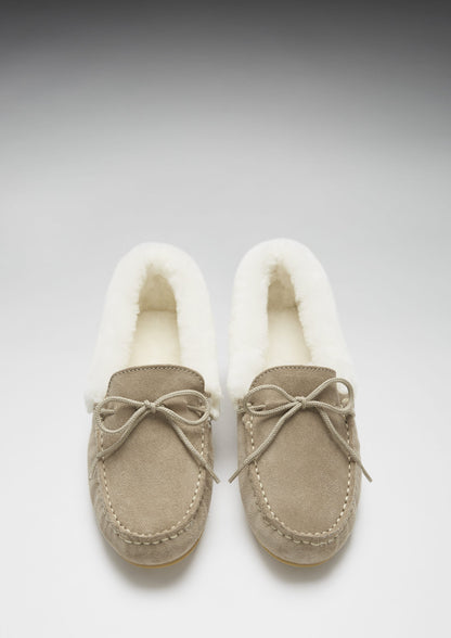Women's slippers, sheepskin, taupe suede  