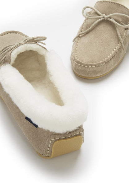 Women's slippers, sheepskin, taupe suede  