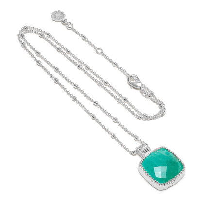 Tetra Large Square Gemstone Pendant: Silver Amazonite  