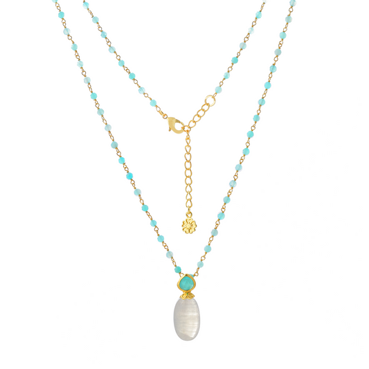 Persephone Double Gemstone Beaded Chain Necklace Moonstone & Amazonite