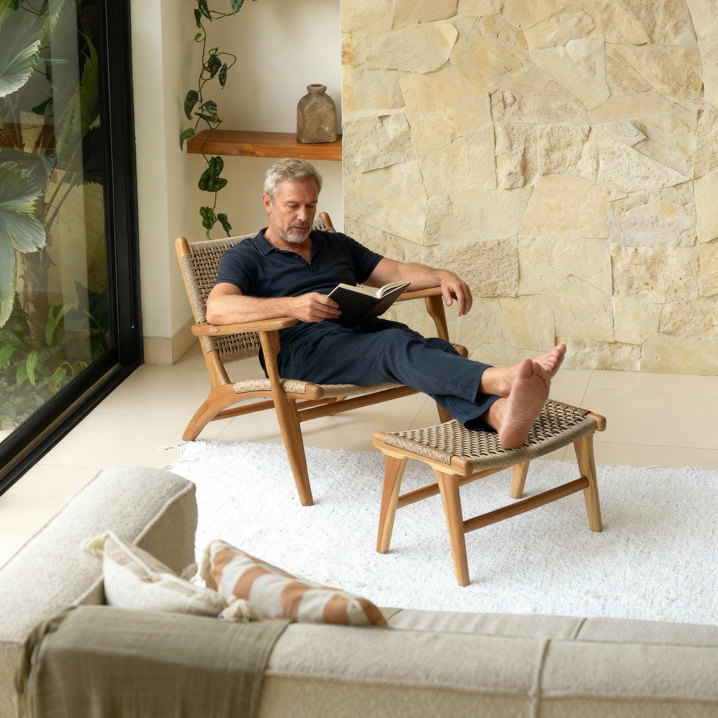 Zara Teak & Rattan Accent Armchair  