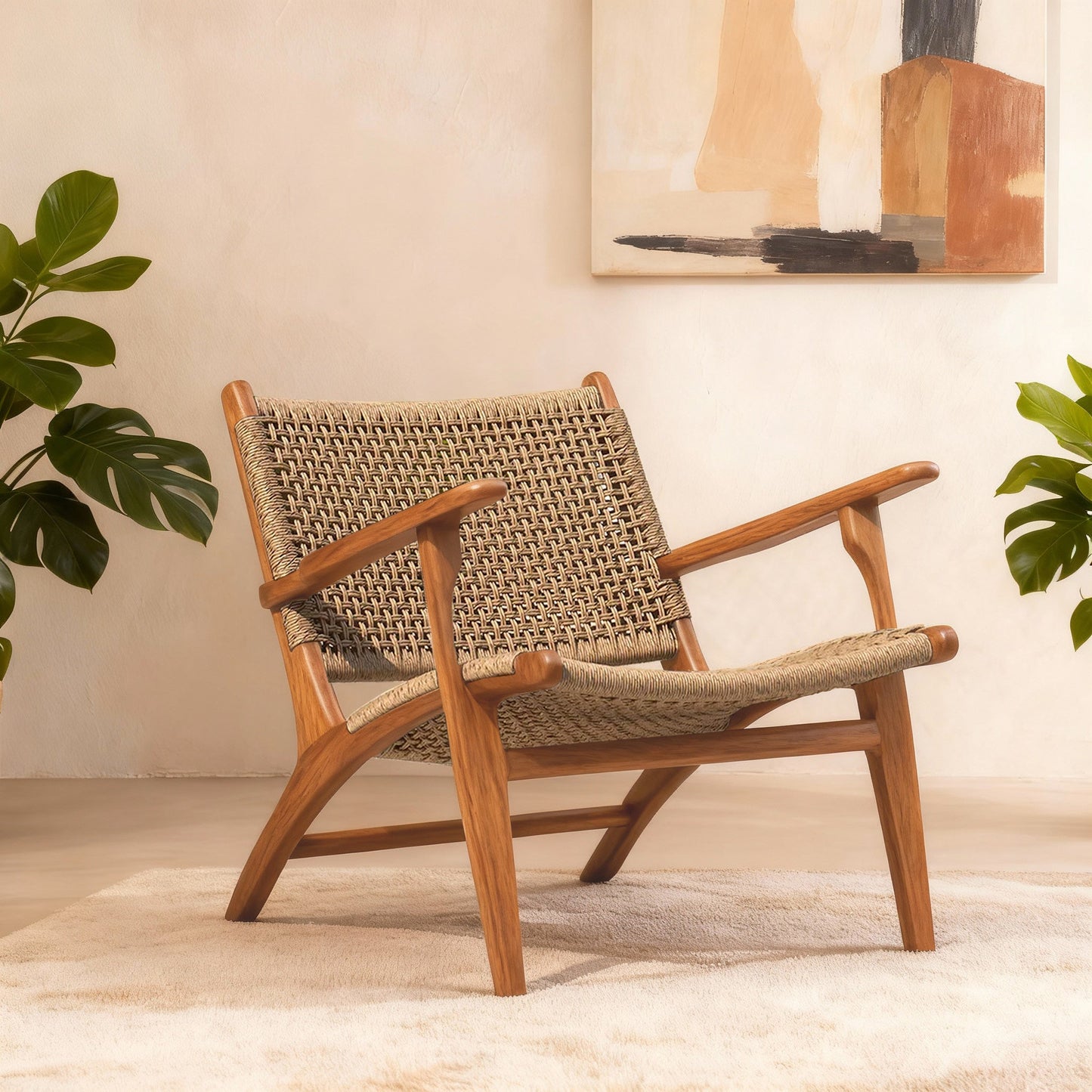 Zara Teak & Rattan Accent Armchair  