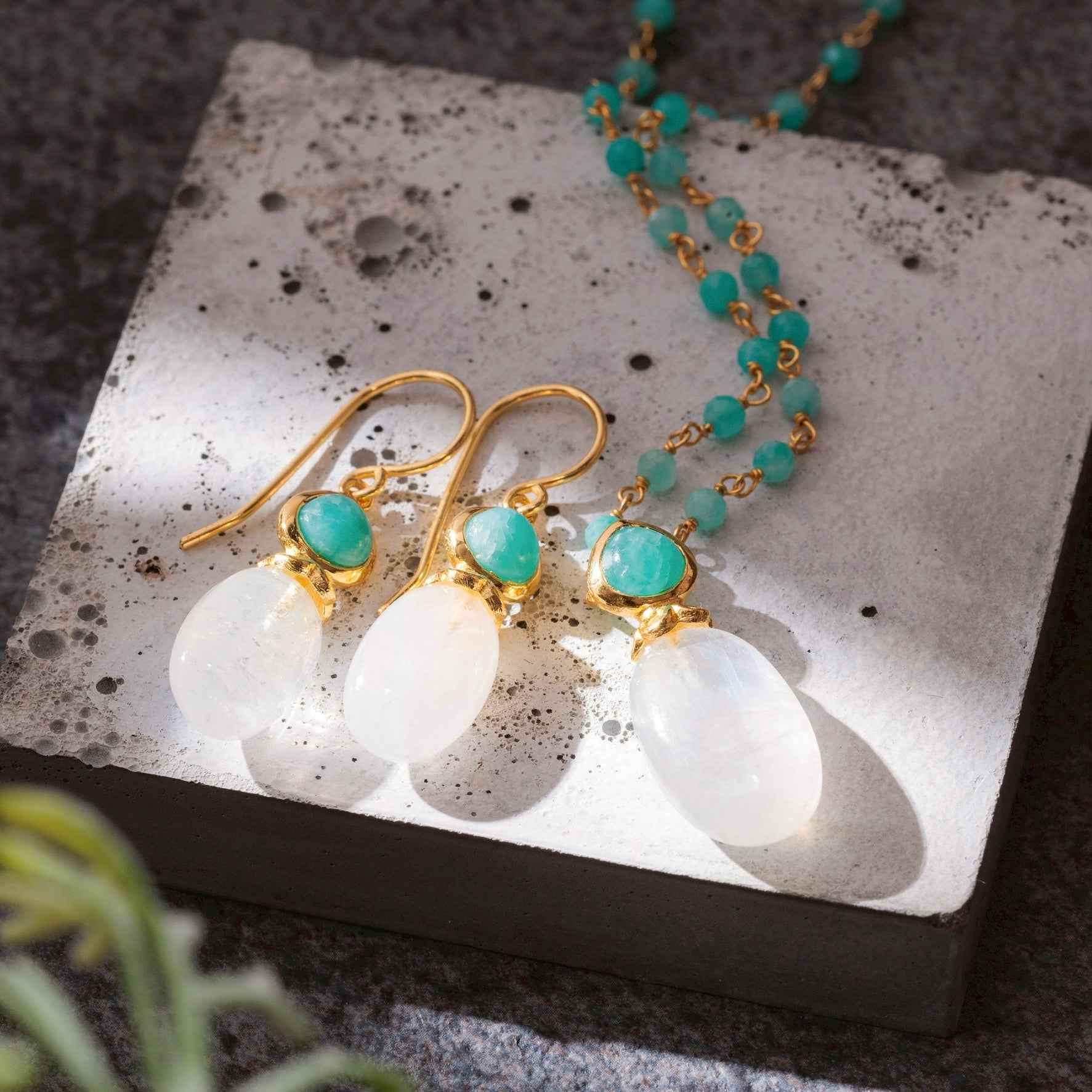 Persephone Double Gemstone Beaded Chain Necklace Moonstone & Amazonite