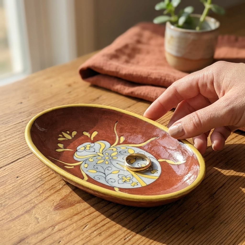 Blue Pottery Trinket Tray — Hand-Painted Ceramic Ring Dish | Jaipur Blue Pottery