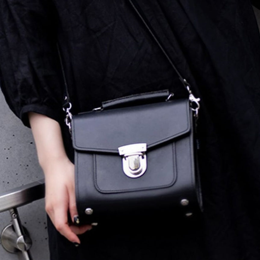 Handmade Leather Sugarcube Handbag - Black  