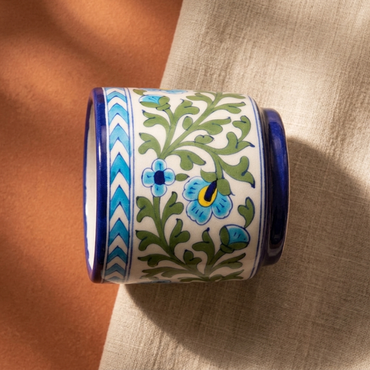 Blue Pottery Planter 6" — Hand-Painted Floral, Artisan Ceramic | Jaipur Blue Pottery