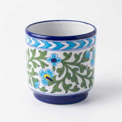 Blue Pottery Planter 6" — Hand-Painted Floral, Artisan Ceramic | Jaipur Blue Pottery