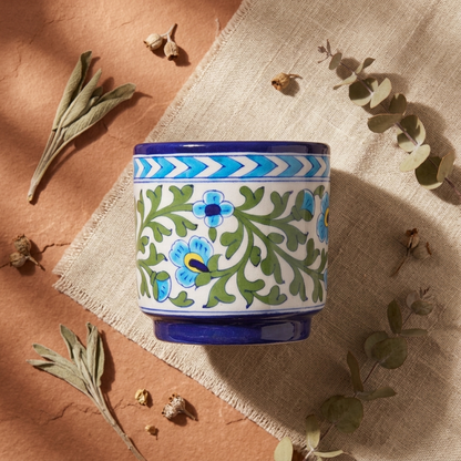 Blue Pottery Planter 6" — Hand-Painted Floral, Artisan Ceramic | Jaipur Blue Pottery