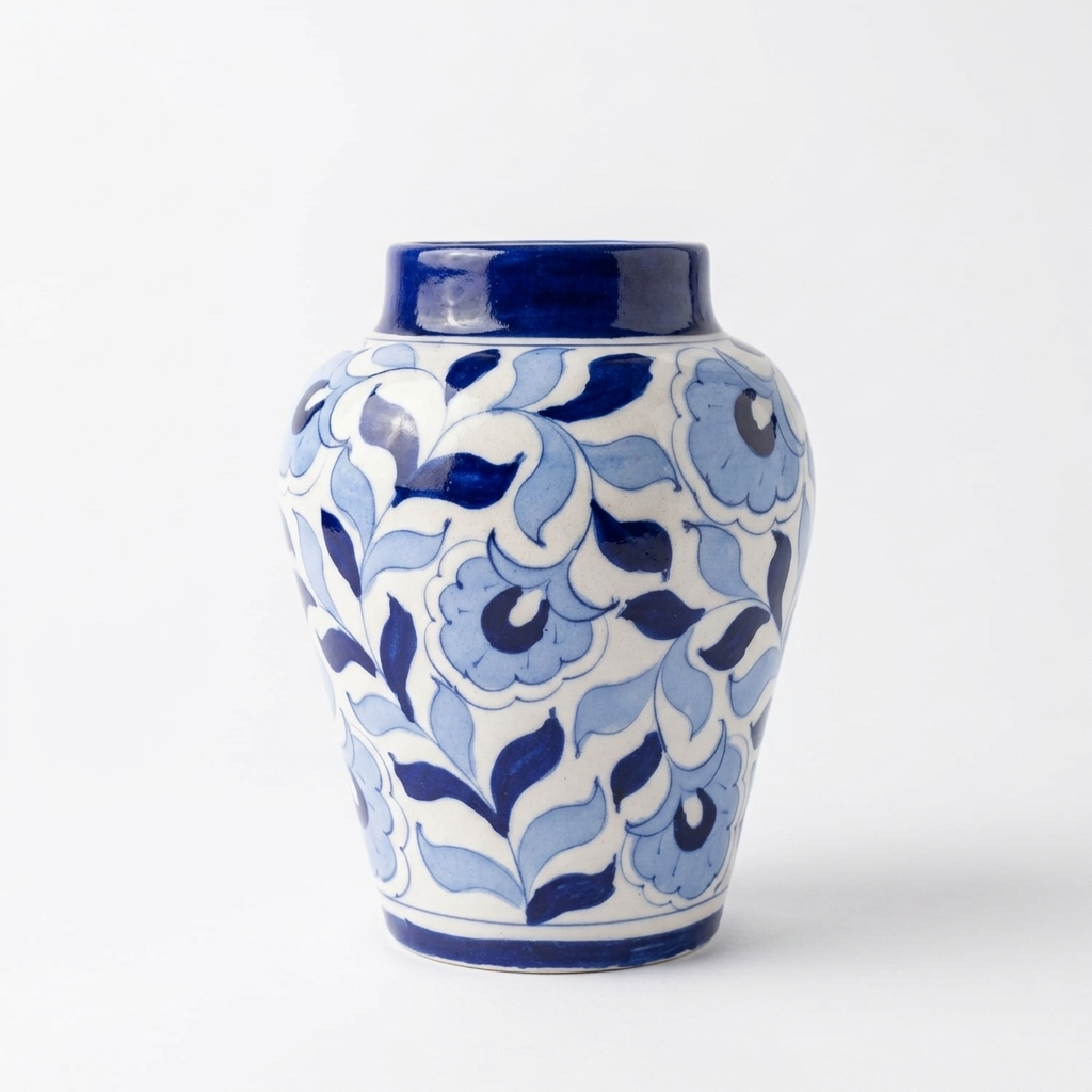 Jaipur Blue Pottery Vase — Hand-Painted Cobalt Floral, Artisan Ceramic | Unique Homeware Gift UK