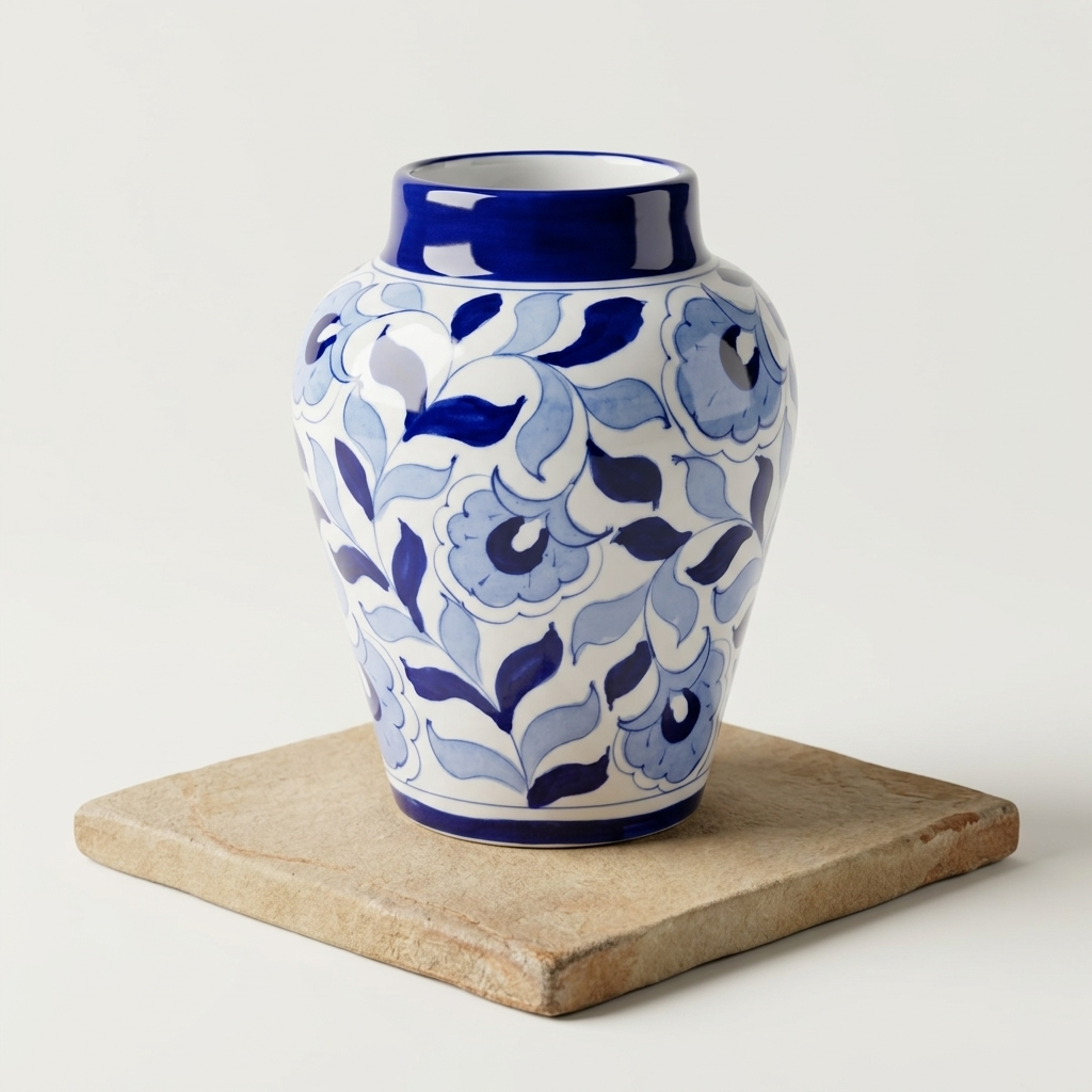 Jaipur Blue Pottery Vase — Hand-Painted Cobalt Floral, Artisan Ceramic | Unique Homeware Gift UK