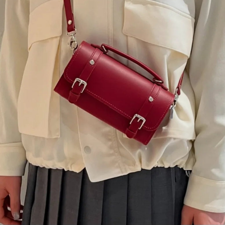 Handmade Leather Bowler Bag - Red  