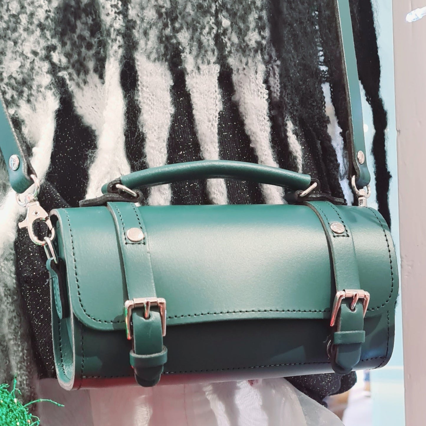 Handmade Leather Bowler Bag - Teal  