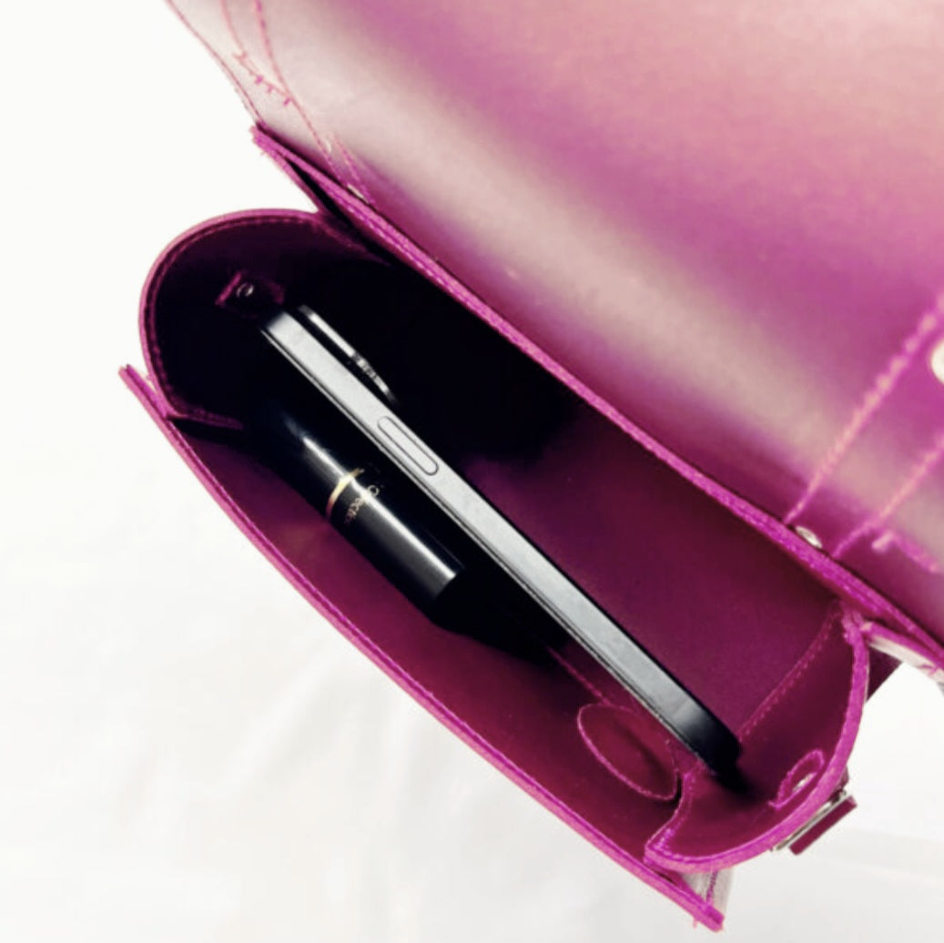 Handmade Leather Bowler Bag - Magenta  