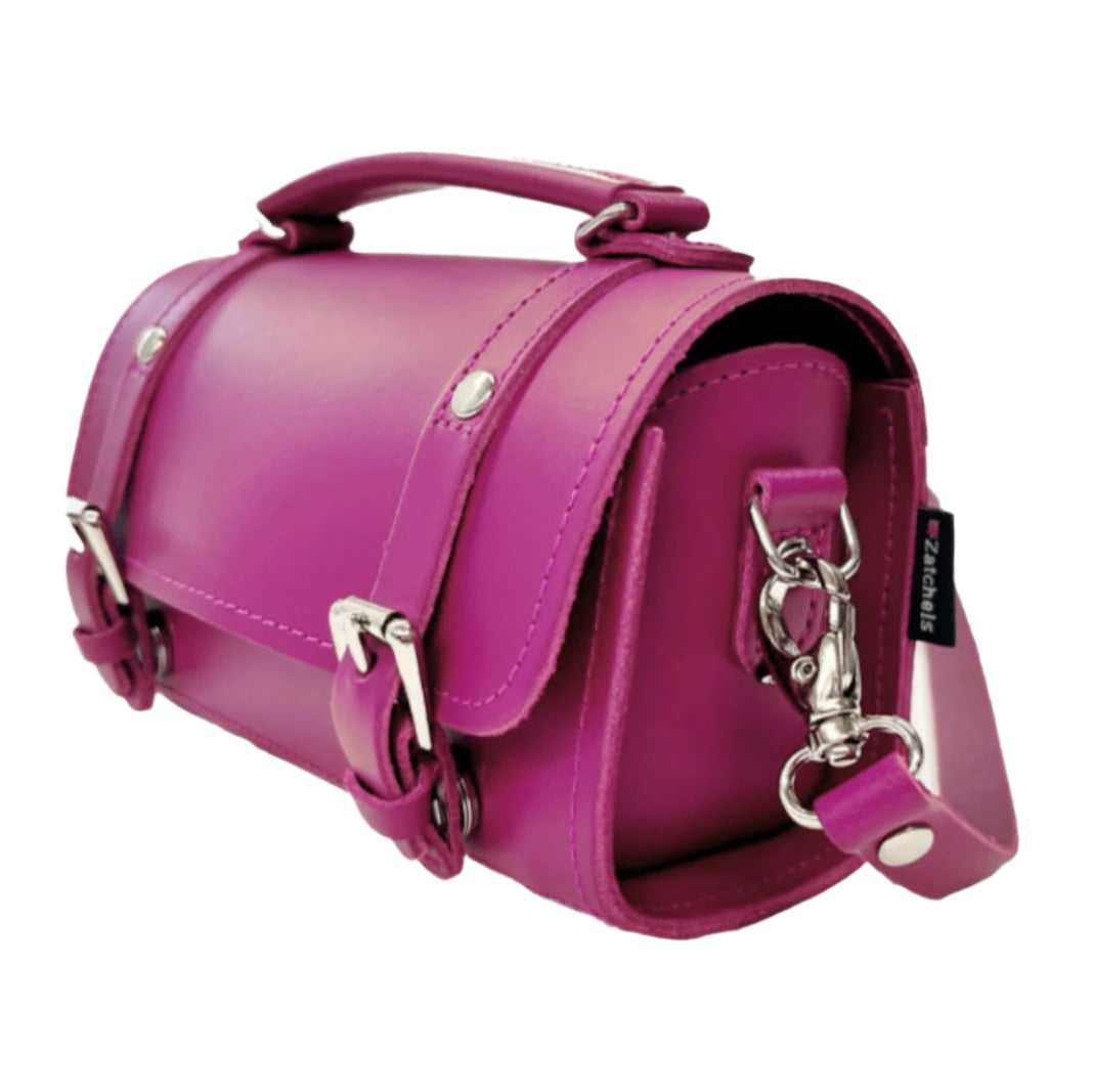 Handmade Leather Bowler Bag - Magenta  
