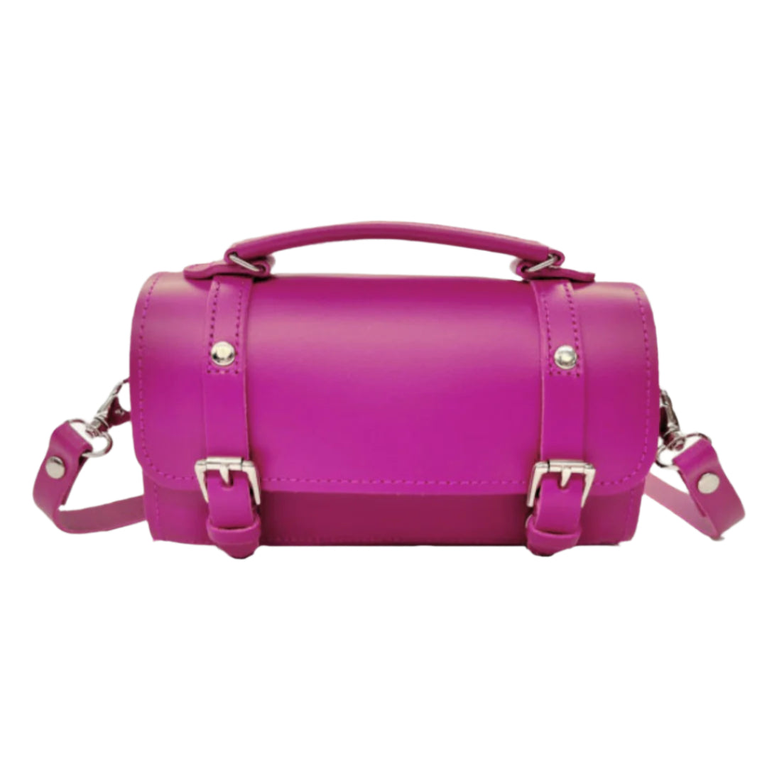 Handmade Leather Bowler Bag - Magenta  