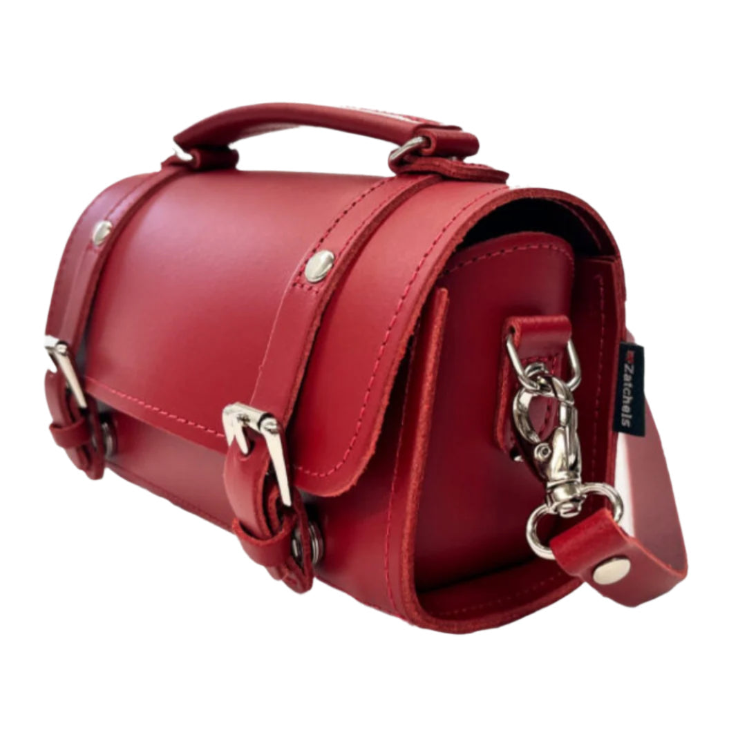 Handmade Leather Bowler Bag - Red  